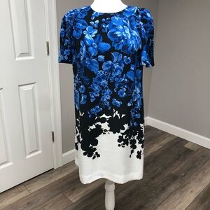 Ann Taylor Blue and Black Sheath Mini Dress for Wedding Guest